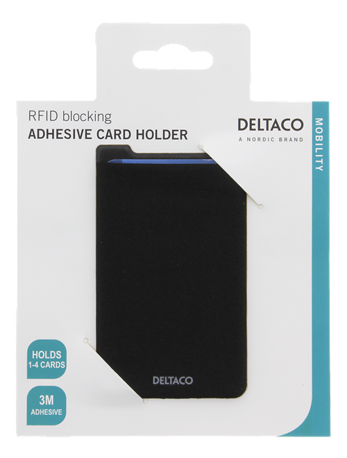 Deltaco kreditkortshållare, RFID-blockering, 3M Lim, svart