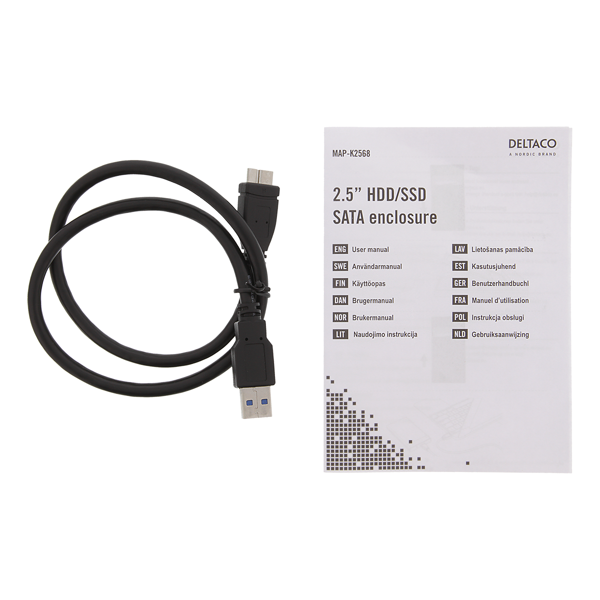 DELTACO Externt hårddiskkabinett, USB 3.0, 2.5" HDD, svart