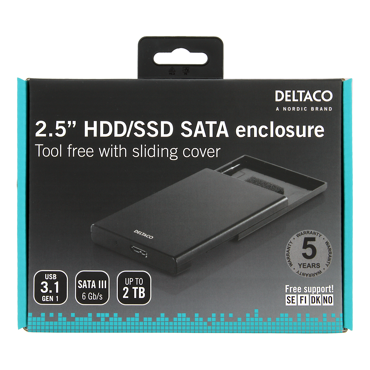 DELTACO Externt hårddiskkabinett, USB 3.0, 2.5" HDD, svart