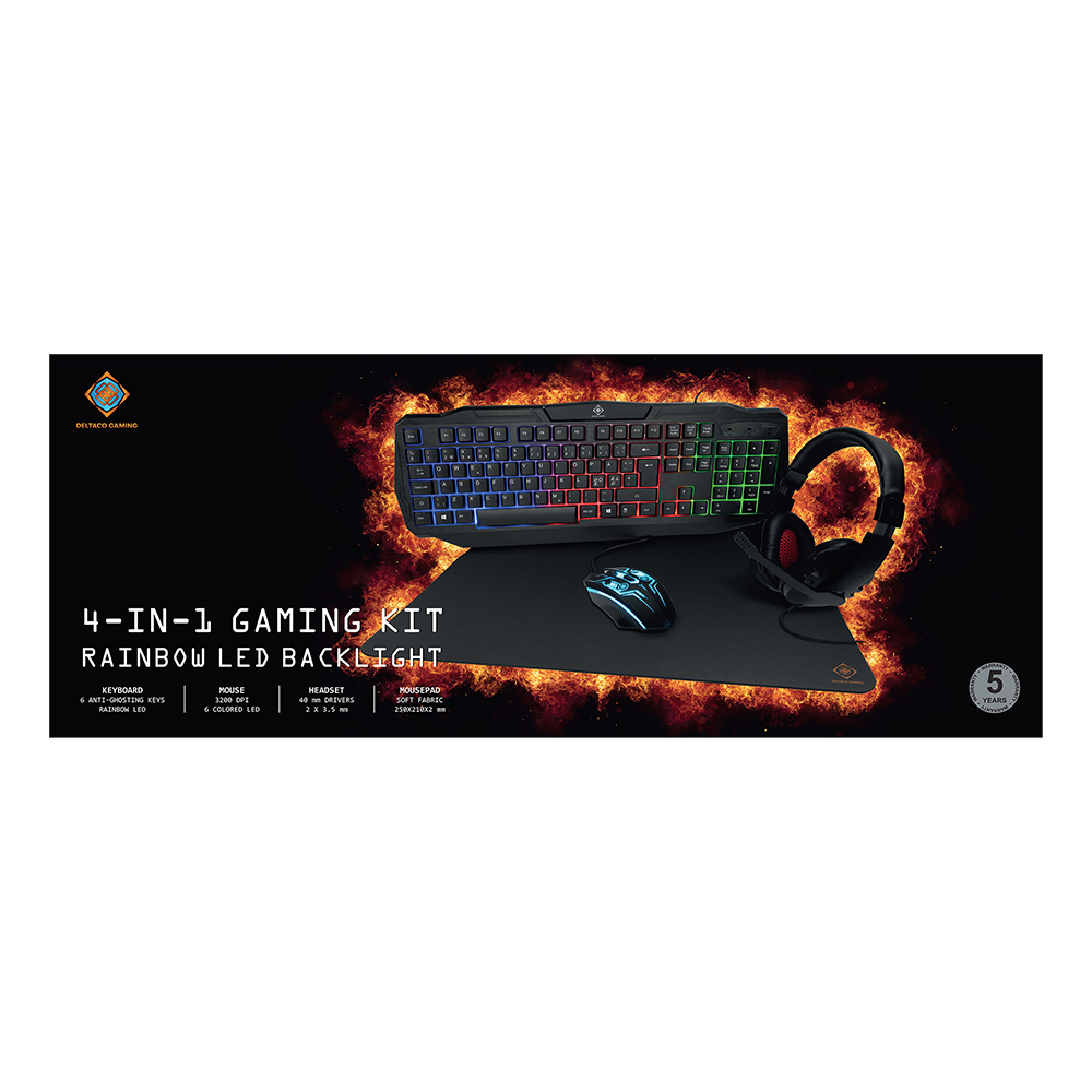 Deltaco Gaming 4-in-1 Gaming-kit, RGB-belysning, svart