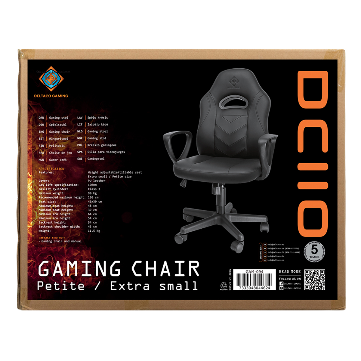 Deltaco Gaming DC110 Junior höj och sänkbar gamingstol, svart