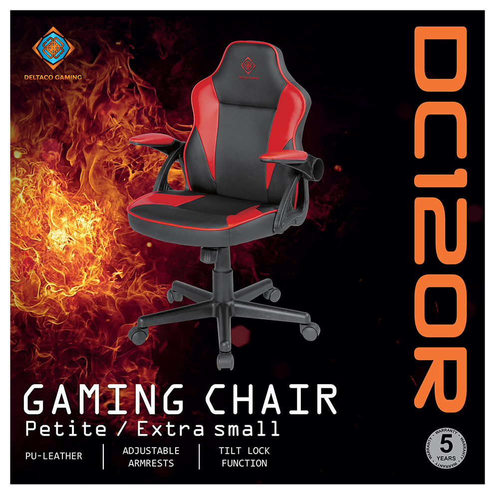 Deltaco Gaming DC120R Junior Gamingstol, konstläder, svart/röd