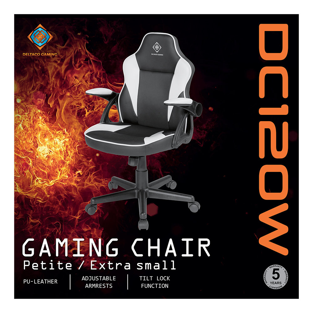 Deltaco Gaming DC120W Junior gamingstol, konstläder, svart/vit