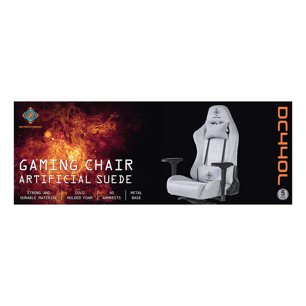 Deltaco Gaming ergonomisk gaming-stol i Alcantara-tyg, ljusgrå