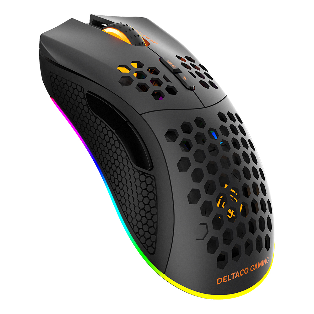 Deltaco Gaming trådlös gamingmus, RGB, USB-C kabel, svart