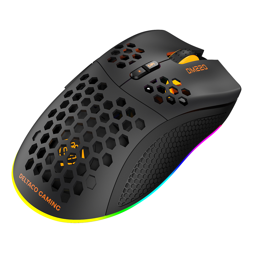 Deltaco Gaming trådlös gamingmus, RGB, USB-C kabel, svart