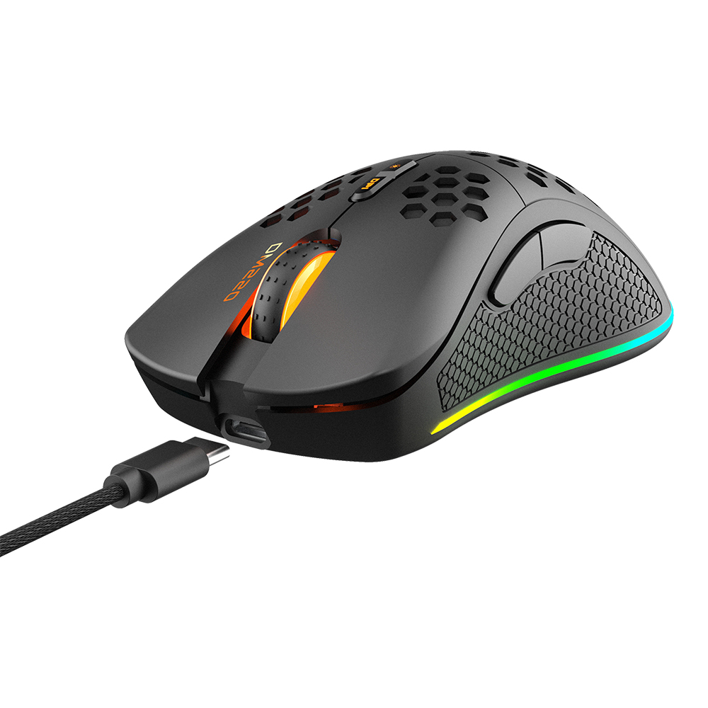 Deltaco Gaming trådlös gamingmus, RGB, USB-C kabel, svart
