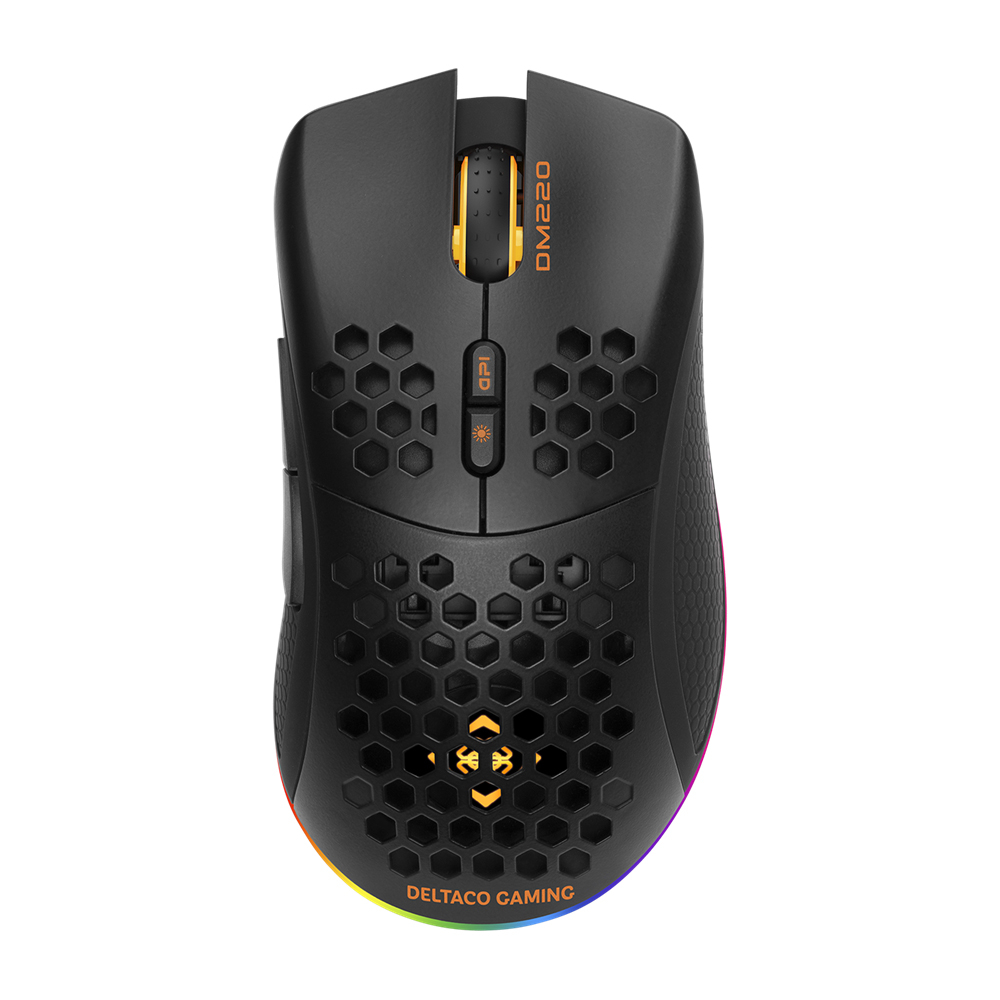 Deltaco Gaming trådlös gamingmus, RGB, USB-C kabel, svart
