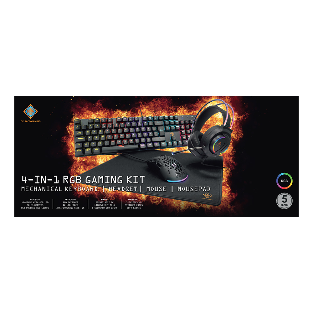 Deltaco Gaming RBG Gaming-kit, tangentbord/hörlurar/mus/musmatta