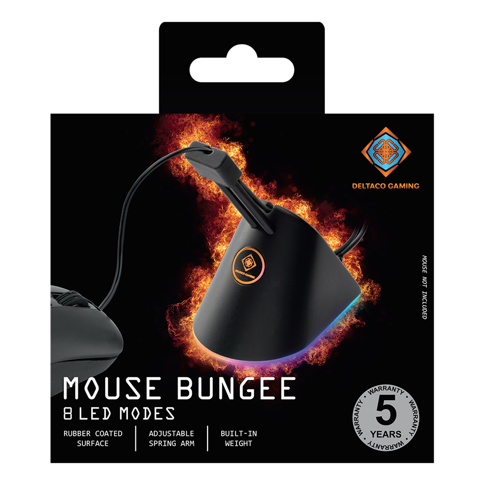 Deltaco Gaming RGB mus-bungee med utdragbar arm, svart