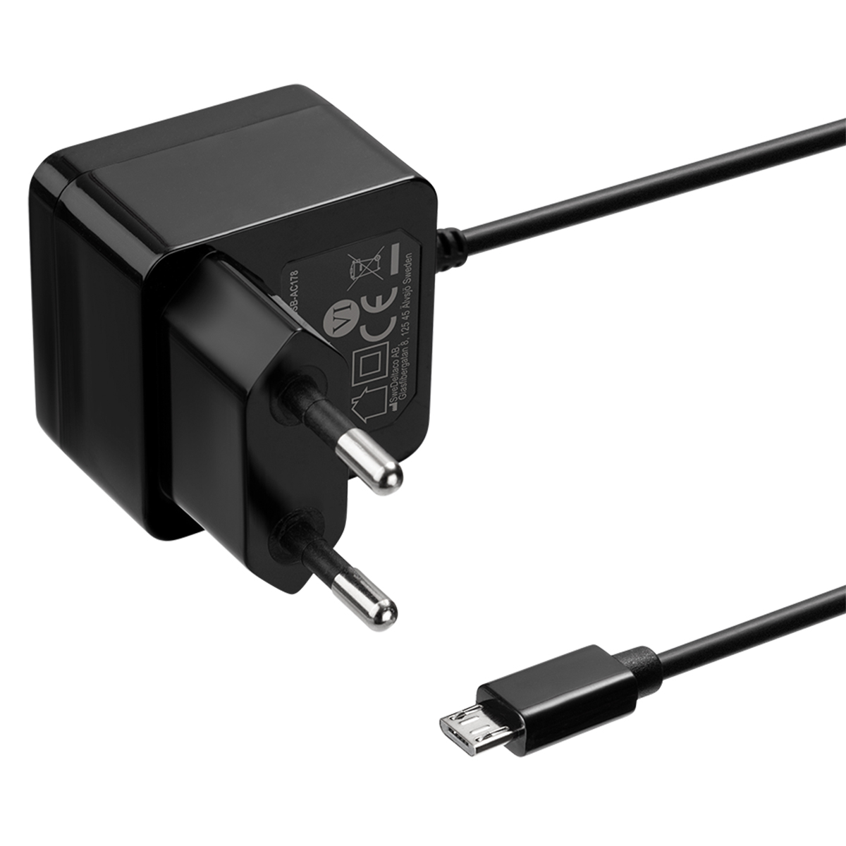 Deltaco MicroUSB väggladdare,12W, 2.4A, 1m