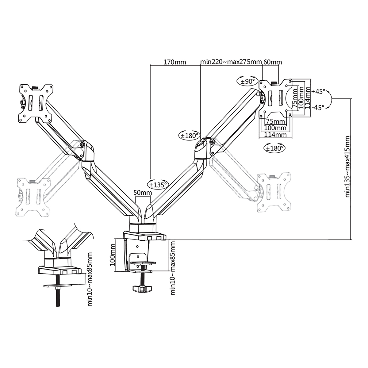 Deltaco Office väggfäste 17"-32",1,5-8kg,75x75-100x100