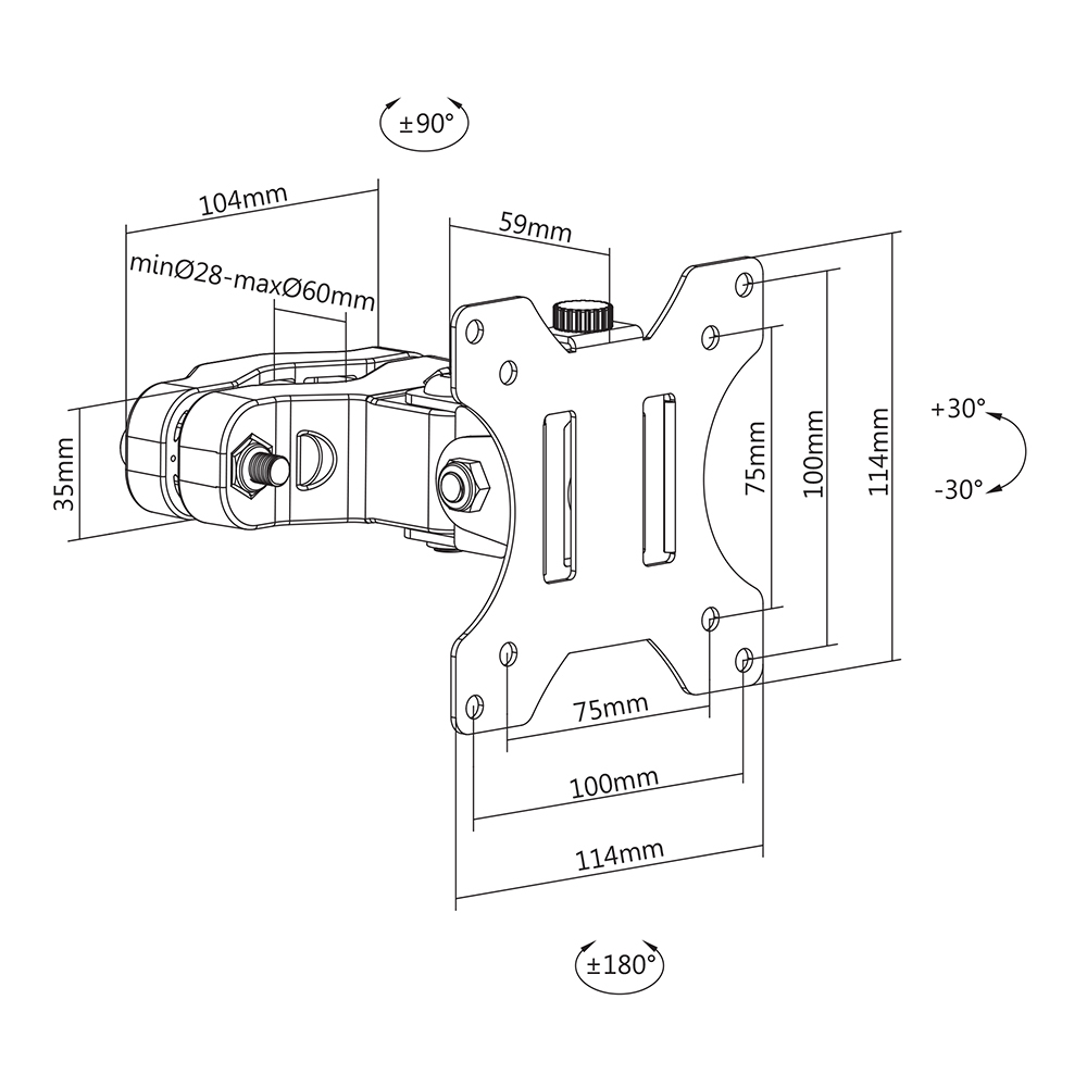 Deltaco Office Monitorarm med stolpmontering, VESA, 17-35 tum