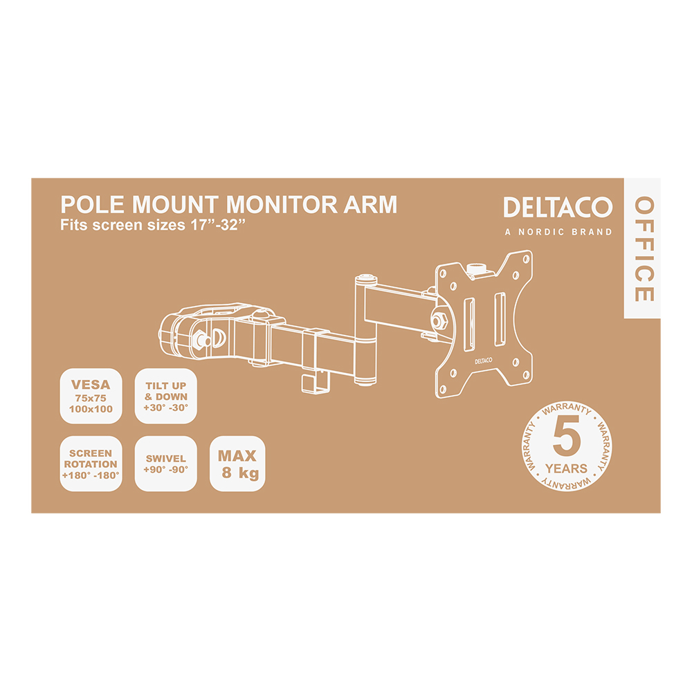 Deltaco Office Monitorarm med stolpmontering, VESA, 17-35 tum