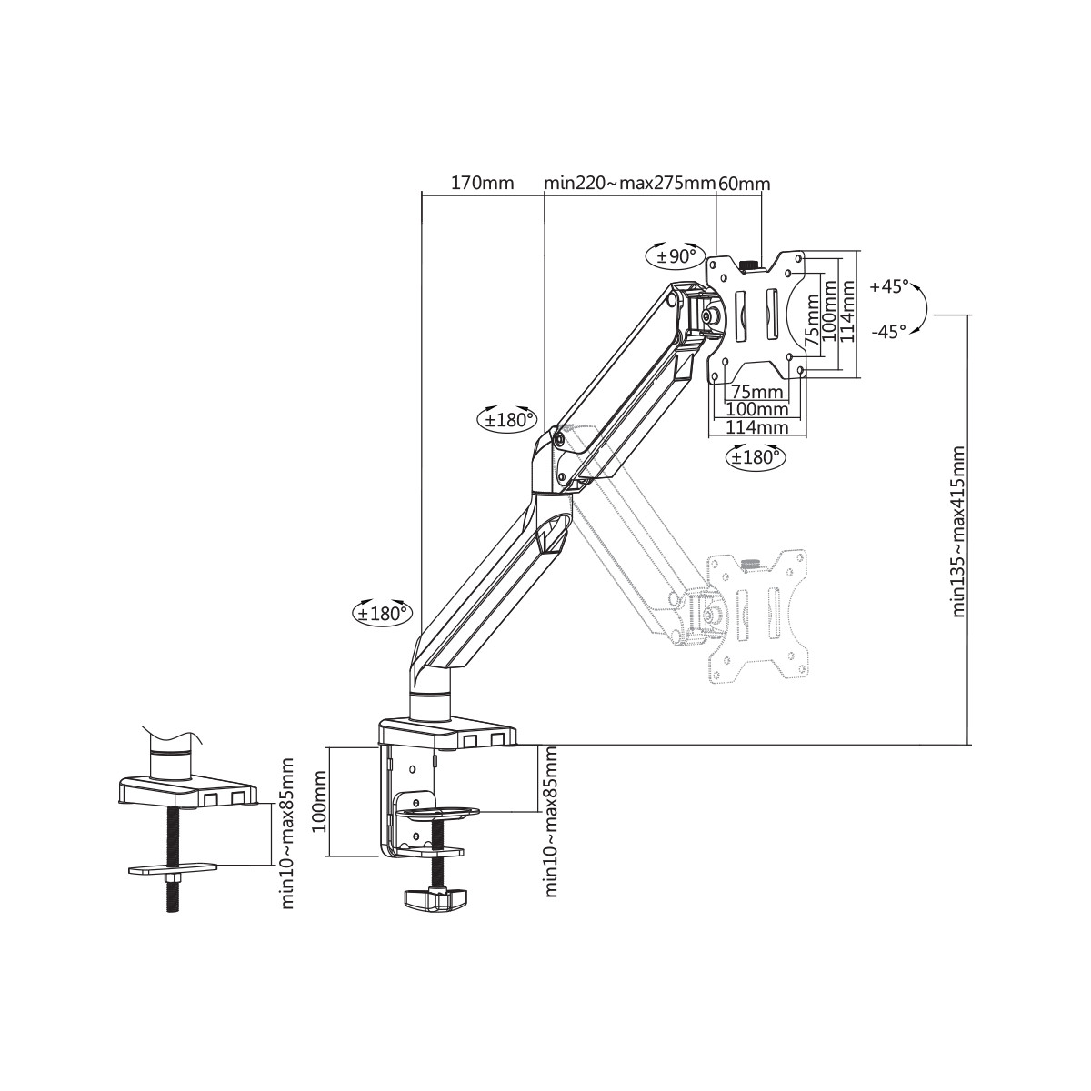 Deltaco Office Singel desk monitor-arm, 17-32 tum,1.5-8kg