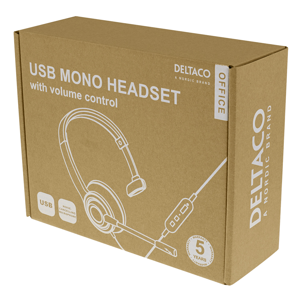 Deltaco Office USB brusreducerande monoheadset, 1.8m