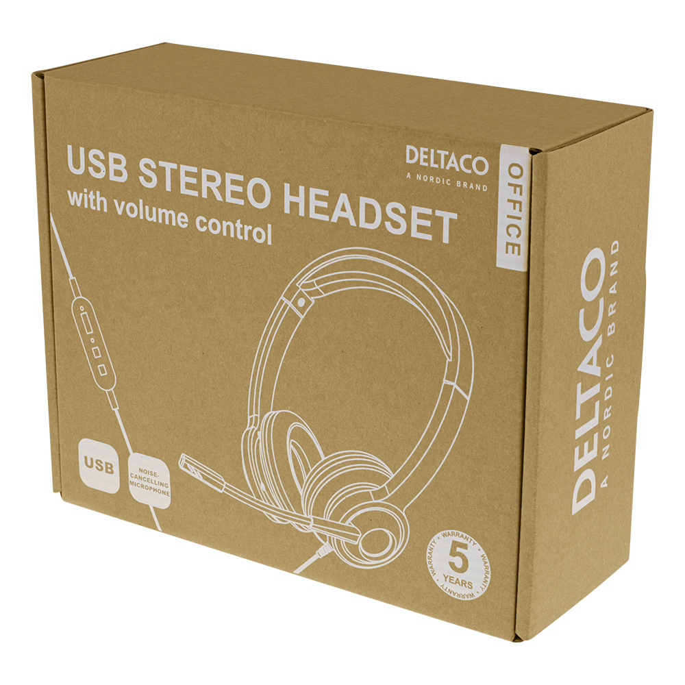 Deltaco Office USB stereoheadset med mikrofon, svart
