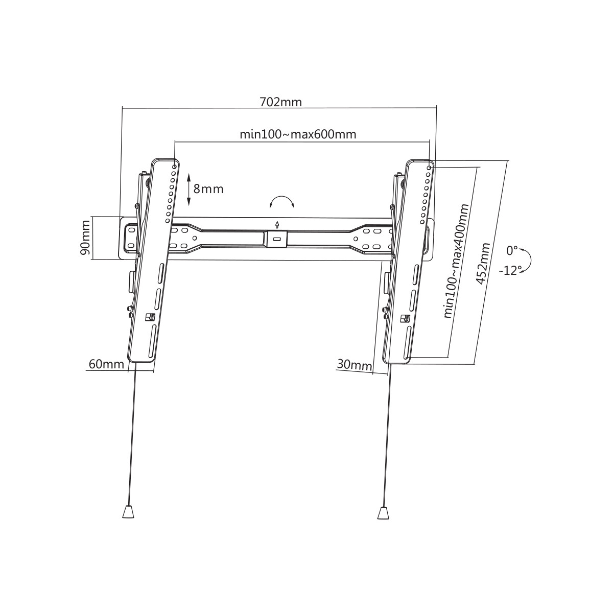 Deltaco Office, ultra-slim, 37-70 tum, 35kg, 100x100-600x400