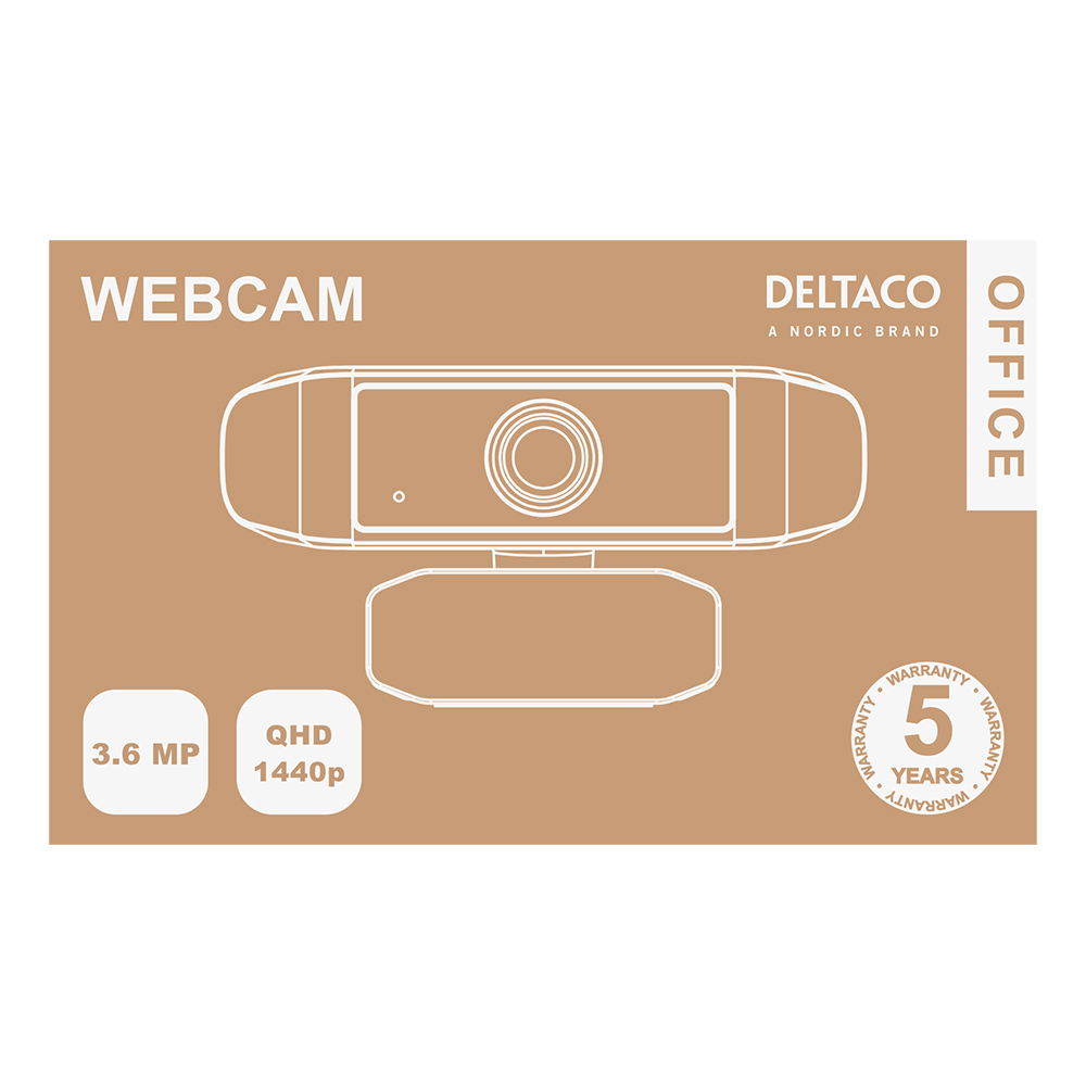 Deltaco Office Webbkamera, 2K 3.6MP CMOS, vikbart fäste