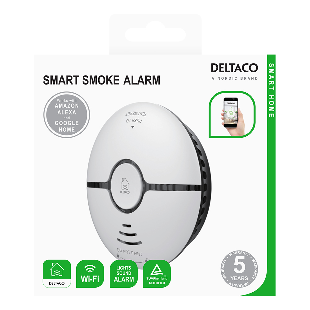 Deltaco Smart Home WiFi optisk brandvarnare, vit