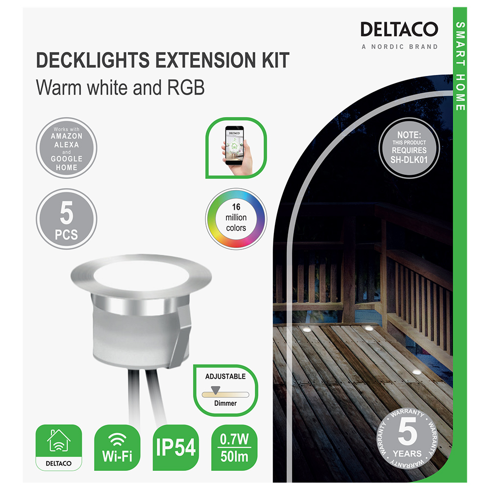 Deltaco Smart Home förlängningskit till altanbelysning, 5st