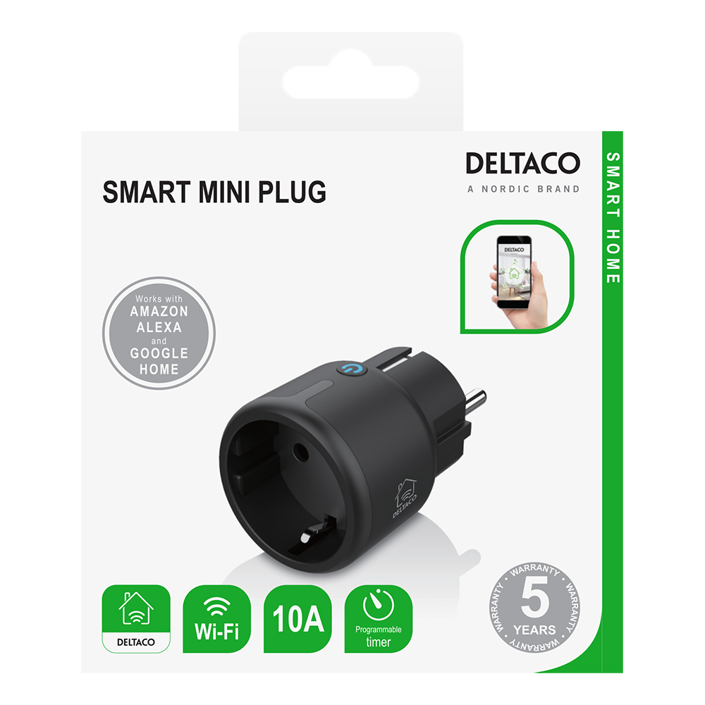 Deltaco Smart Home strömbrytare med timer, WiFi, 10A, svart
