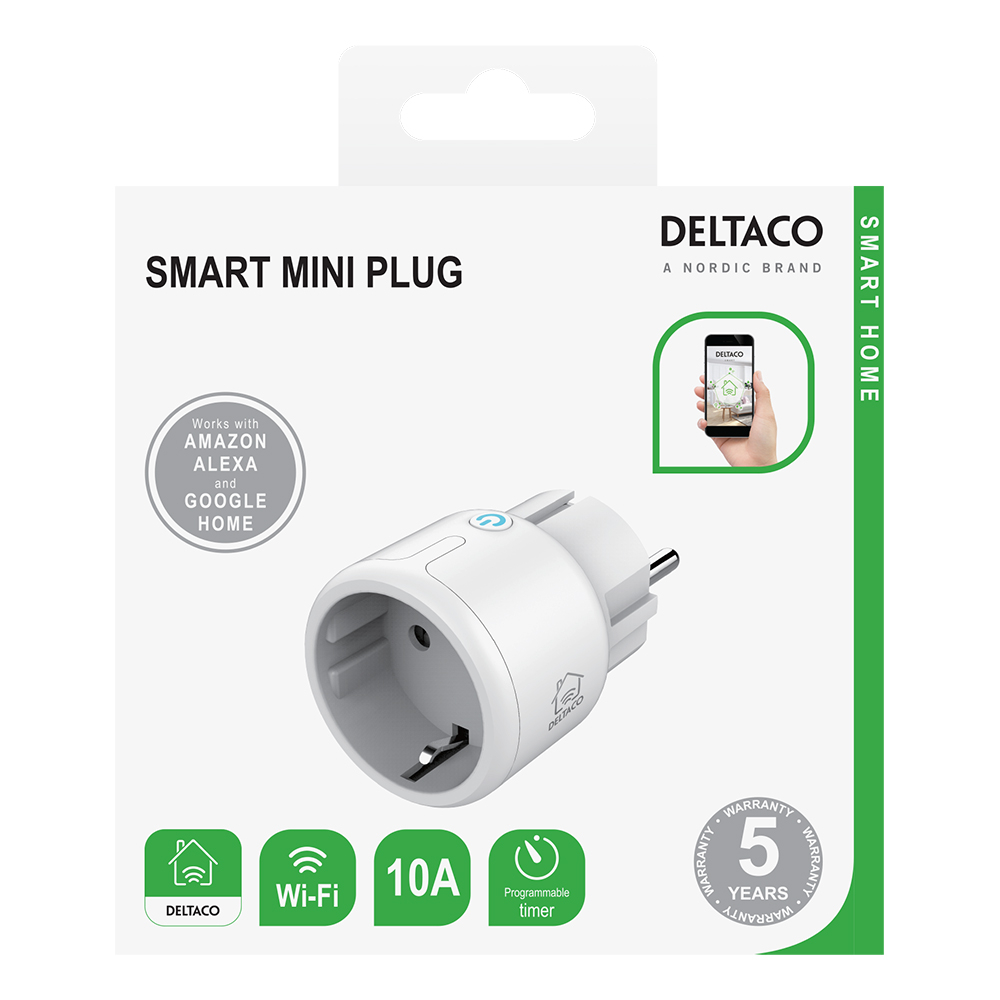 Deltaco Smart Home WiFi-strömbrytare med energiöversikt, 15A