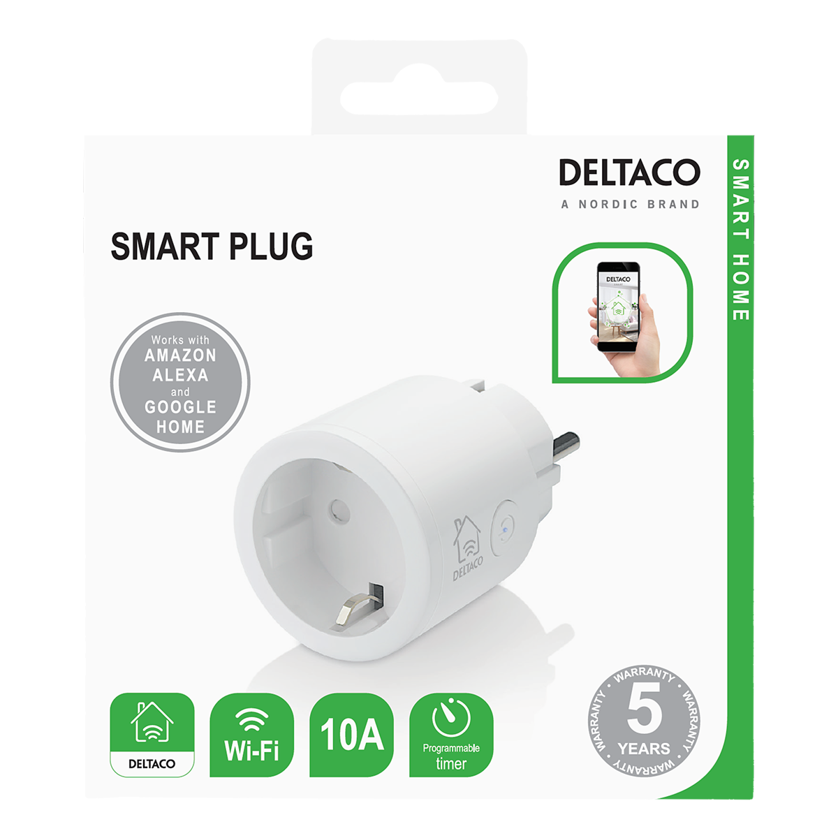 Deltaco Smart Home strömbrytare, WiFi, 1xCEE 7/3, 10A, timer