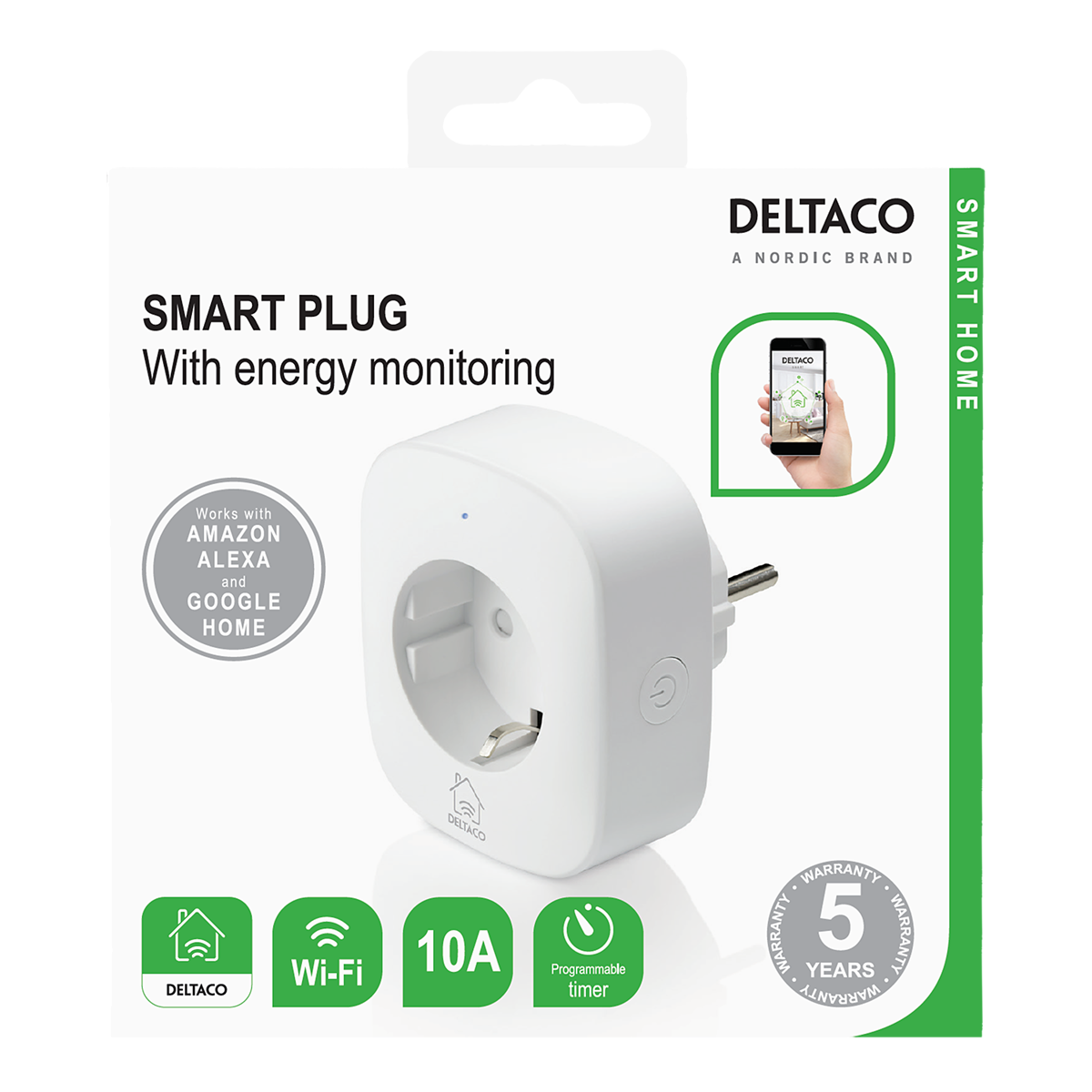 Deltaco Smart Home strömbrytare, WiFi, 1xCEE 7/3, energiöversikt