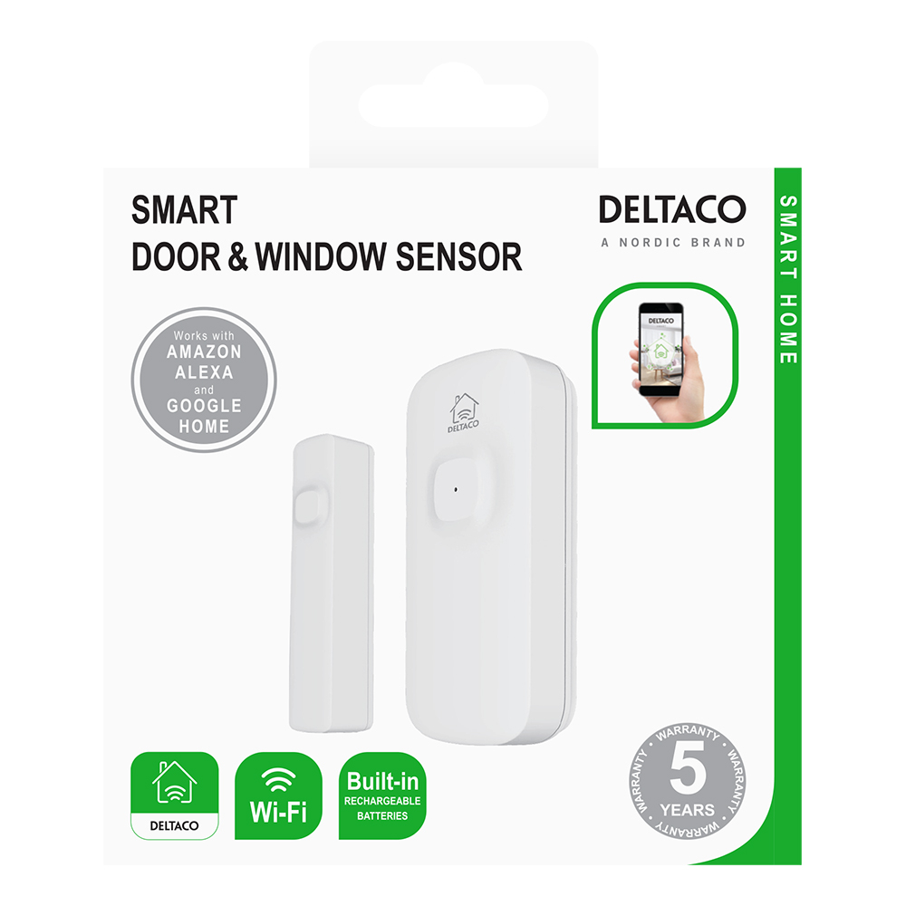 Deltaco Smart Home trådlös magnetsensor, WiFi, vit