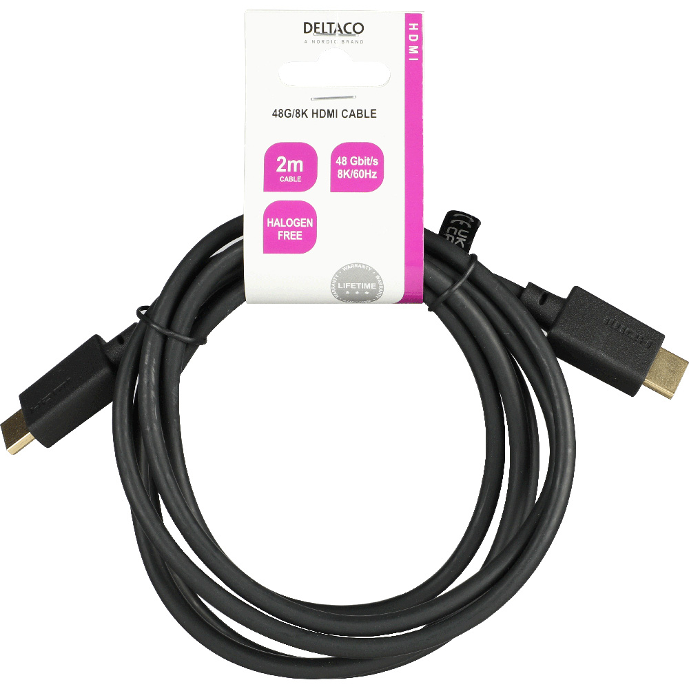 Deltaco Ultra High Speed HDMI-kabel, LSZH, 48Gbps, 2m, svart