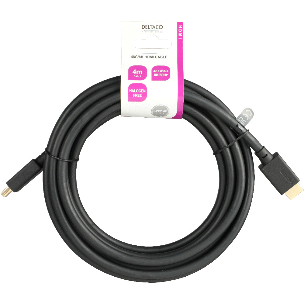 Deltaco Ultra High Speed HDMI-kabel, LSZH, 48Gbps, 4m, svart