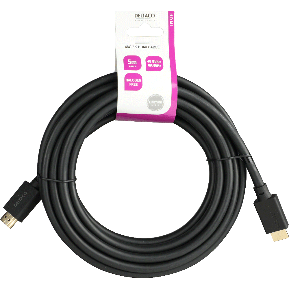 Deltaco Ultra High Speed HDMI-kabel, LSZH, 48Gbps, 5m, svart