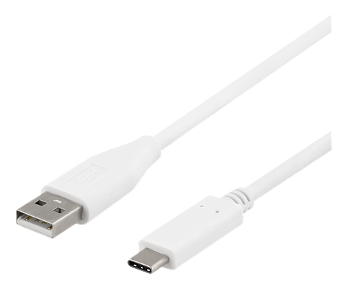 Deltaco USB-A till USB-C kabel, 3m, 2A, USB2.0, vit