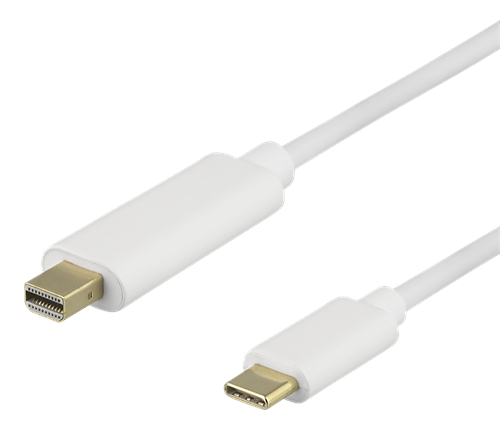 Deltaco USB-C till MiniDP kabel, 3840x2160 60Hz, 0.5m, vit