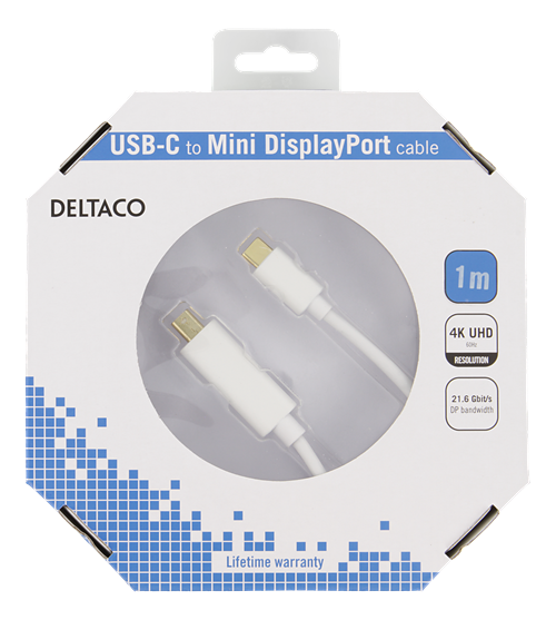 Deltaco USB-C till MiniDP kabel, 1m, 3840x2160 60Hz, vit