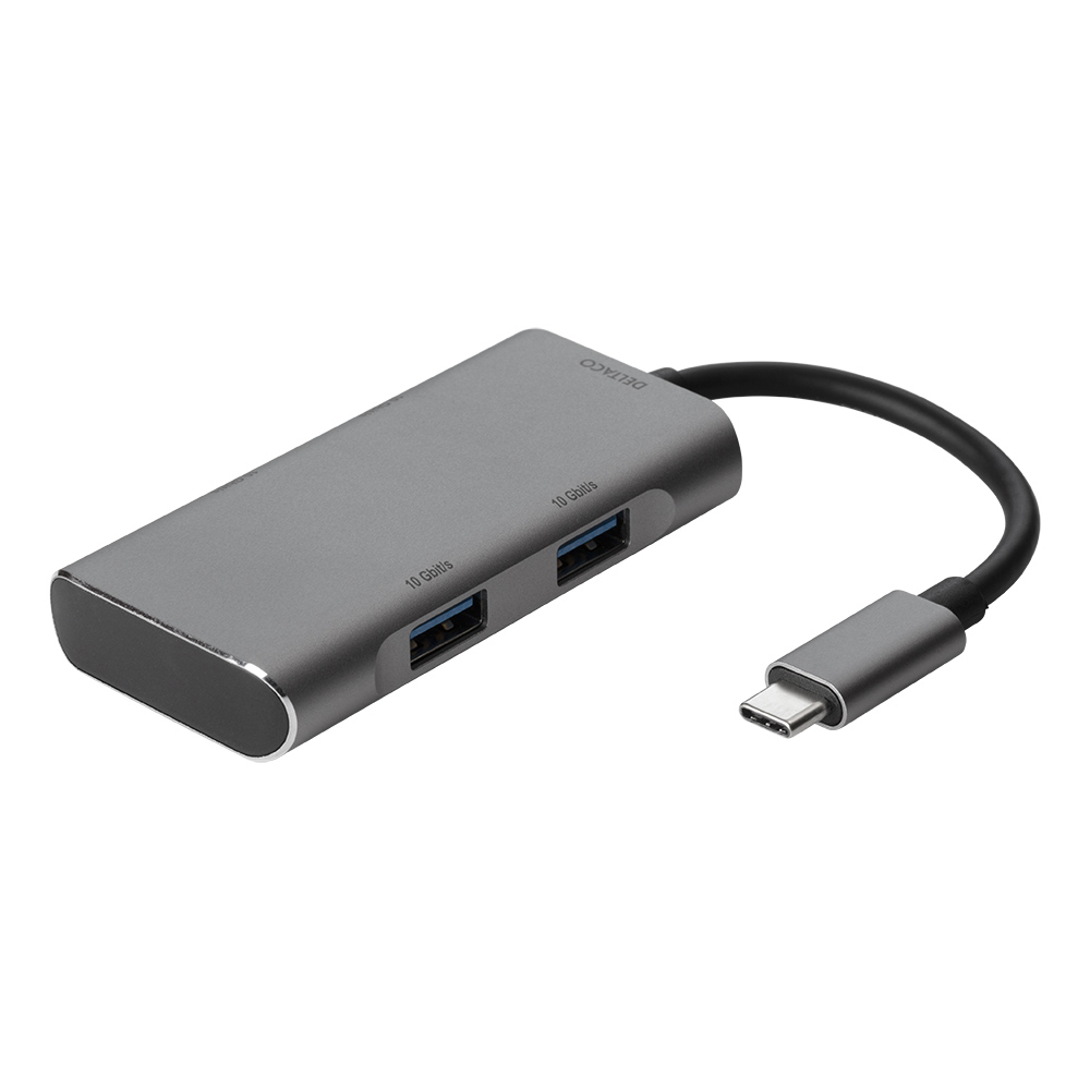 Deltaco USB-C 3.1 Gen 2 hubb, 2xUSB-C, 2xUSB-A, grå