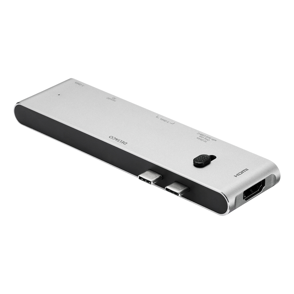 Deltaco USB-C dockningsstation, HDMI/SD/mSD-läsare PD3.0, grå