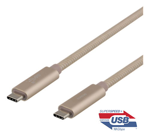 Deltaco USB-C SuperSpeed-kabel, 1m, USB3.1 Gen 2, guld