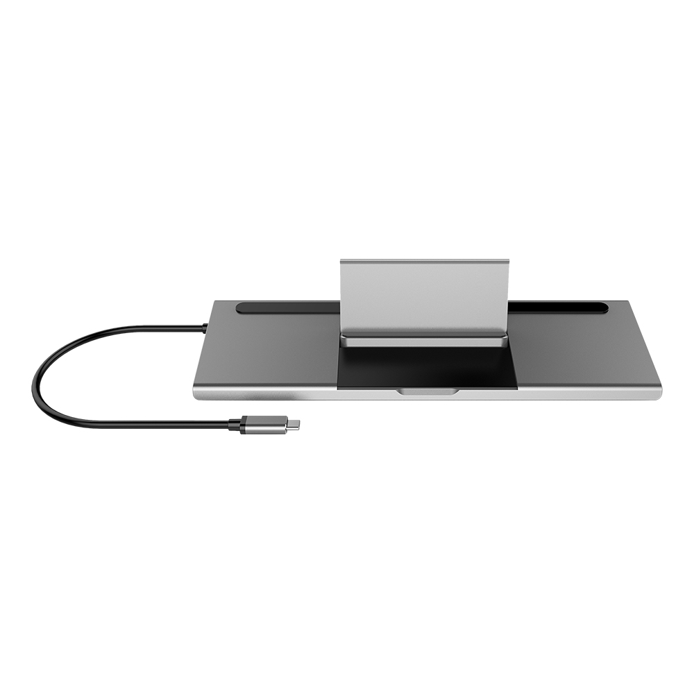 Deltaco USB-C dockningsstation DP/HDMI/VGA/SD/RJ45/PD, grå