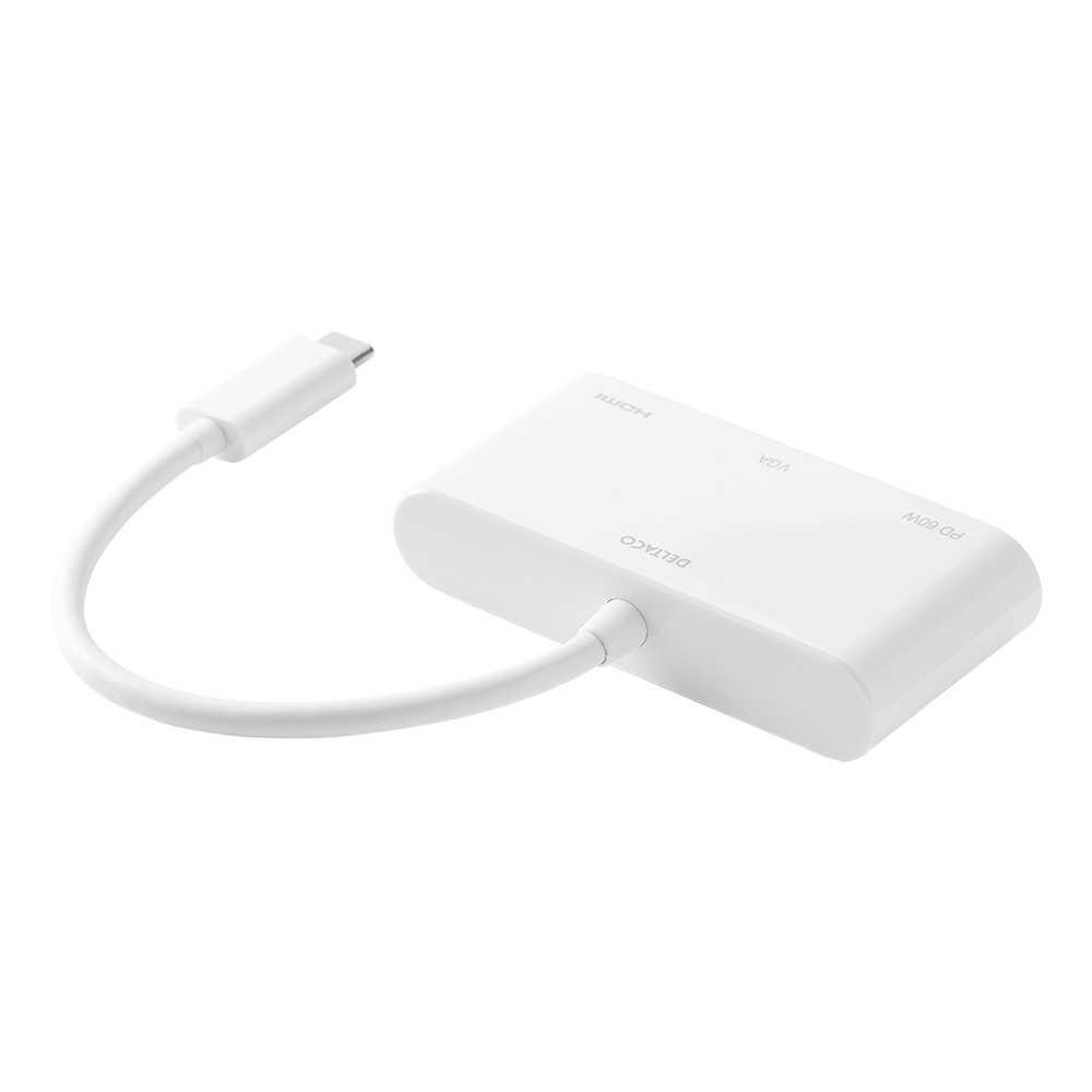 Deltaco USB-C till HDMI/VGA/USB-C-adapter, PD 2.0, vit