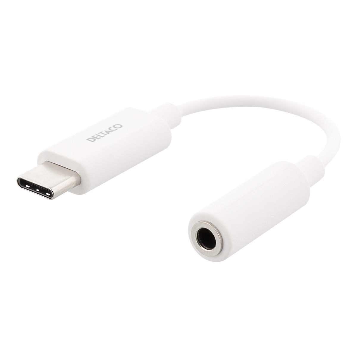 Deltaco USB-C till 3.5mm adapter, stereo, aktiv, 11 cm, vit