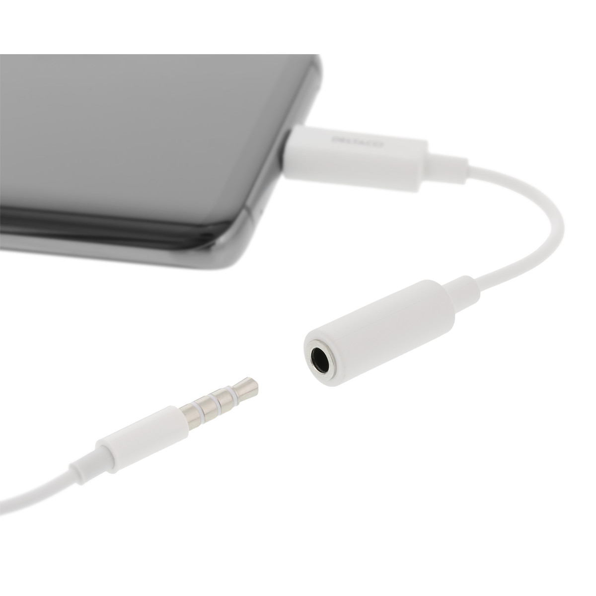 Deltaco USB-C till 3.5mm adapter, stereo, aktiv, 11 cm, vit