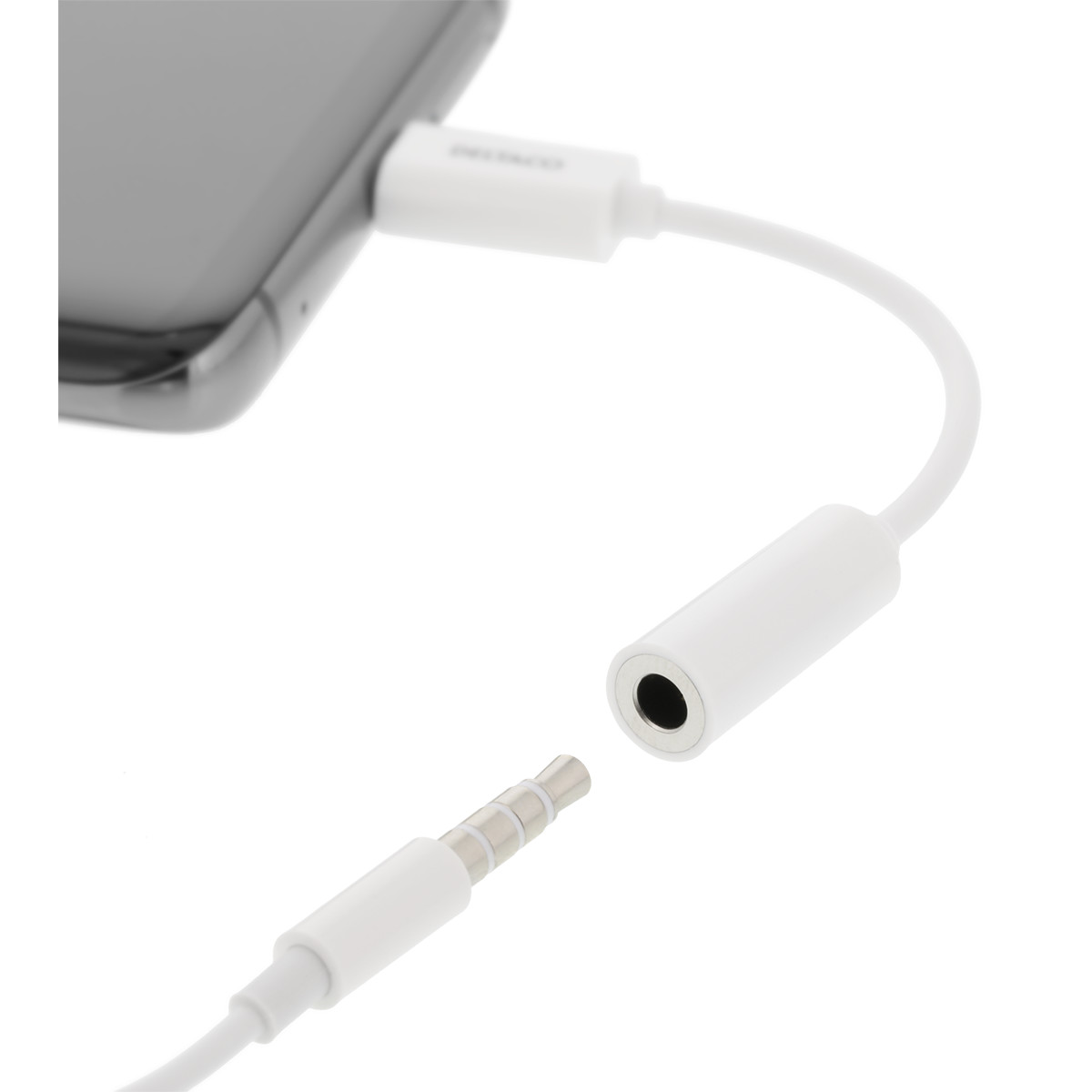 Deltaco USB-C till 3.5mm adapter, stereo, passiv, 9 cm, vit