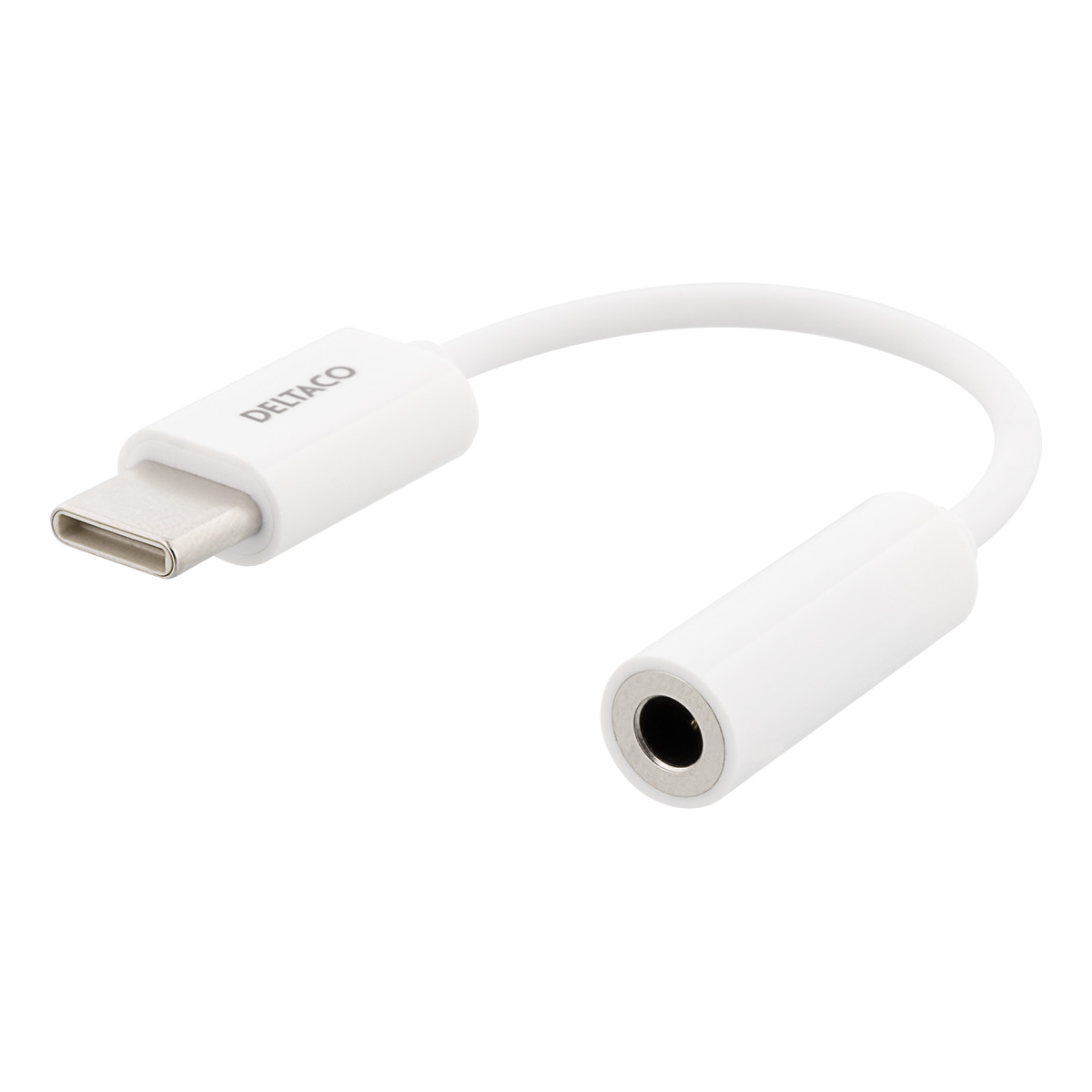 Deltaco USB-C till 3.5mm adapter, stereo, passiv, 9 cm, vit