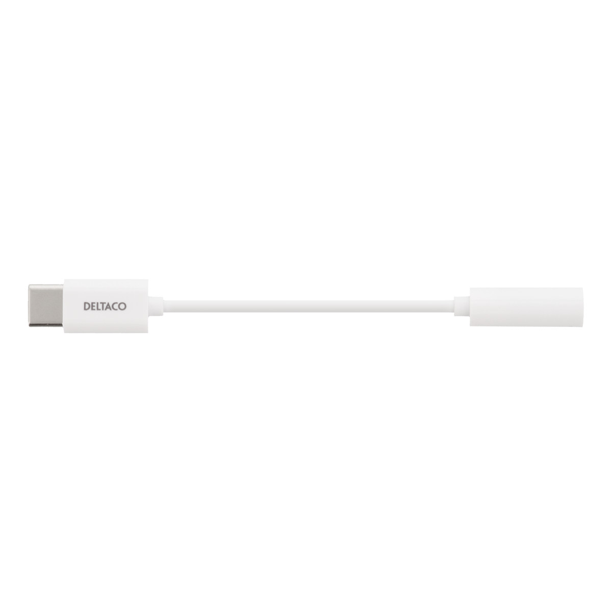 Deltaco USB-C till 3.5mm adapter, stereo, passiv, 9 cm, vit