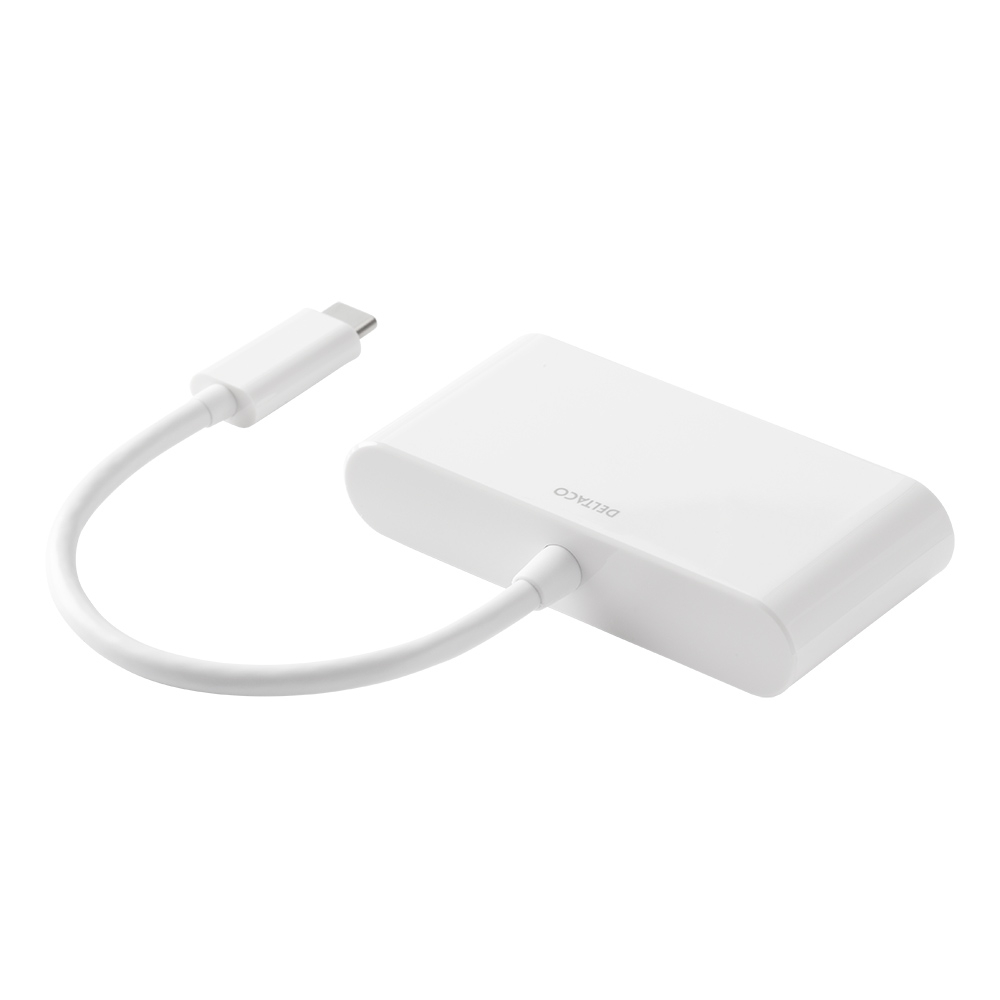 Deltaco USB-C till HDMI/USB-A adapter, PD 3.0, 100W, vit