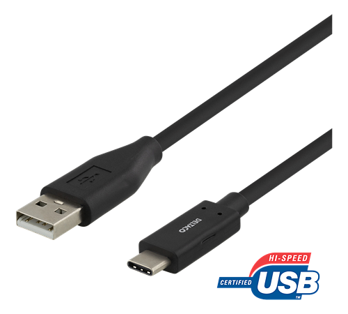 Deltaco USB-C till USB-A kabel, 0.5m, USB2.0, svart