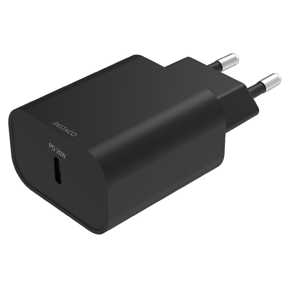 Deltaco USB-C väggladdare, PD, 20W, svart