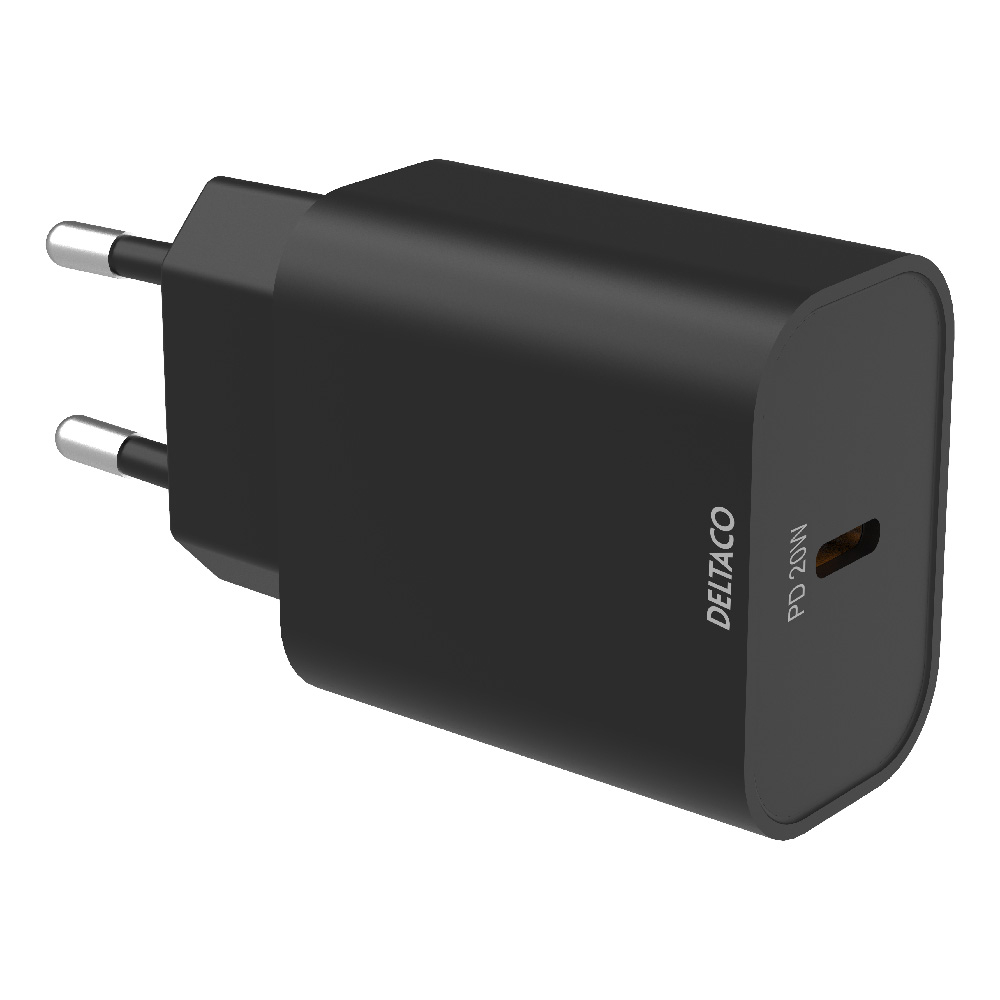 Deltaco USB-C väggladdare, PD, 20W, svart